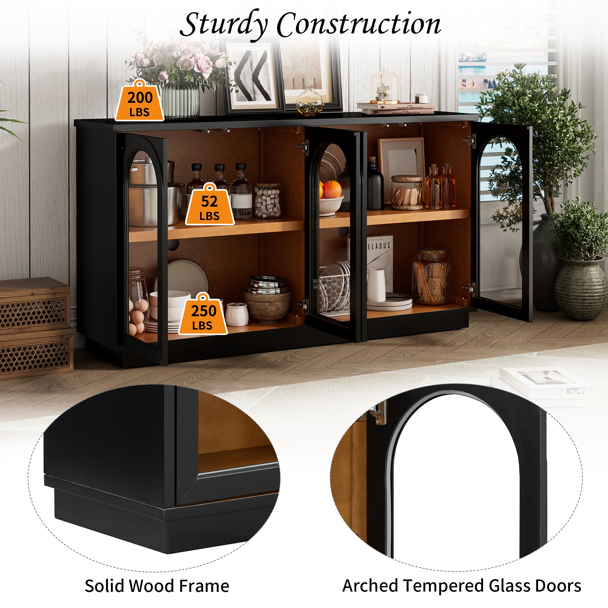 Arched Storage Cabinet with Glass Doors