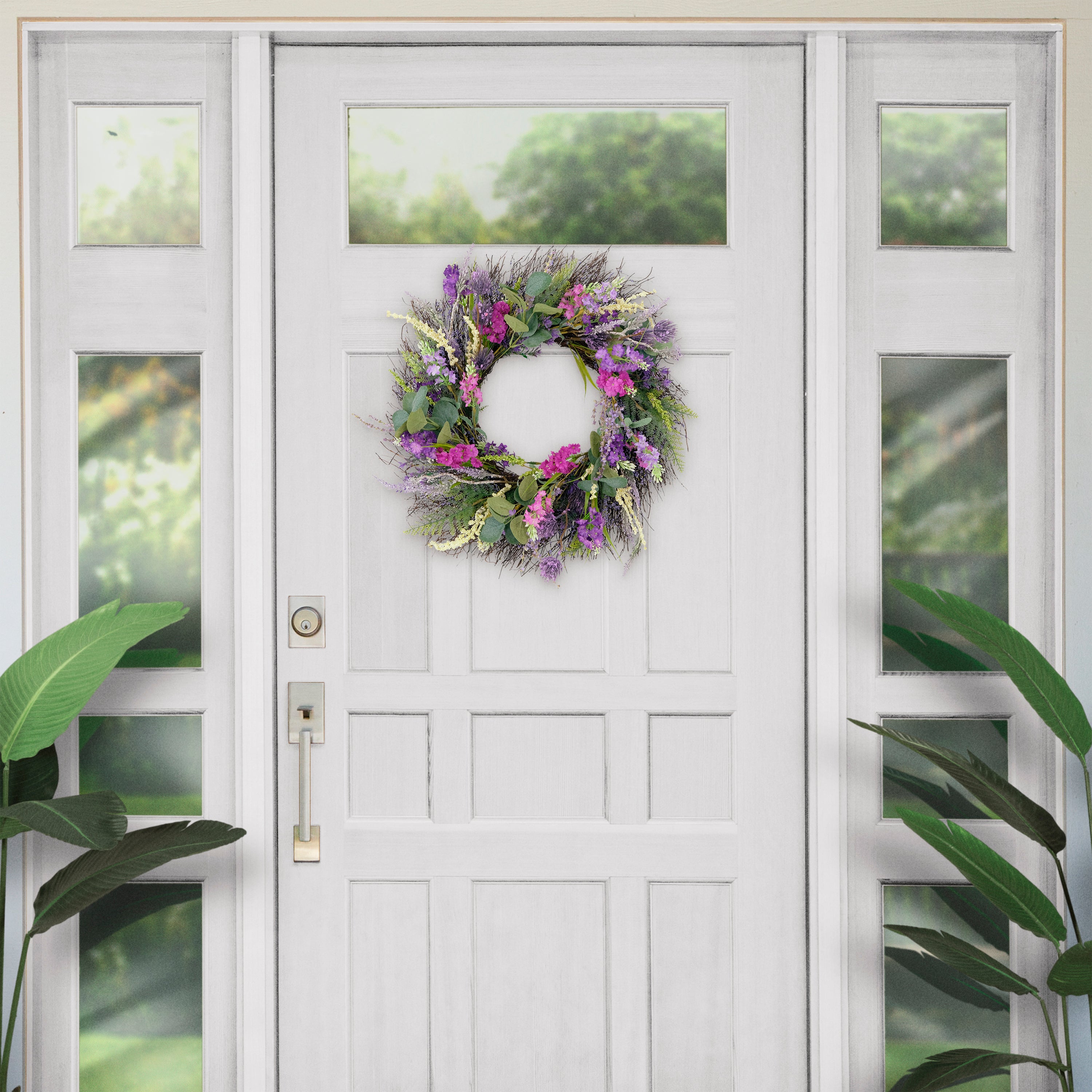24" Artificial Purple Eucalyptus Floral Spring Door Wreath