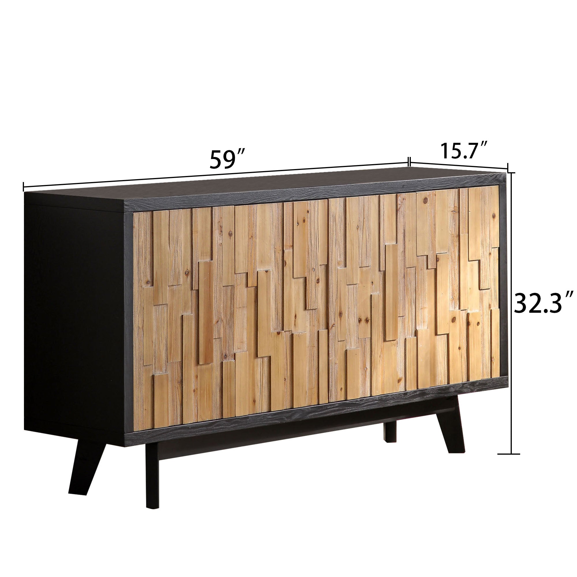 Wooden 4-Door Storage Cabinet with Textured Geometric Design