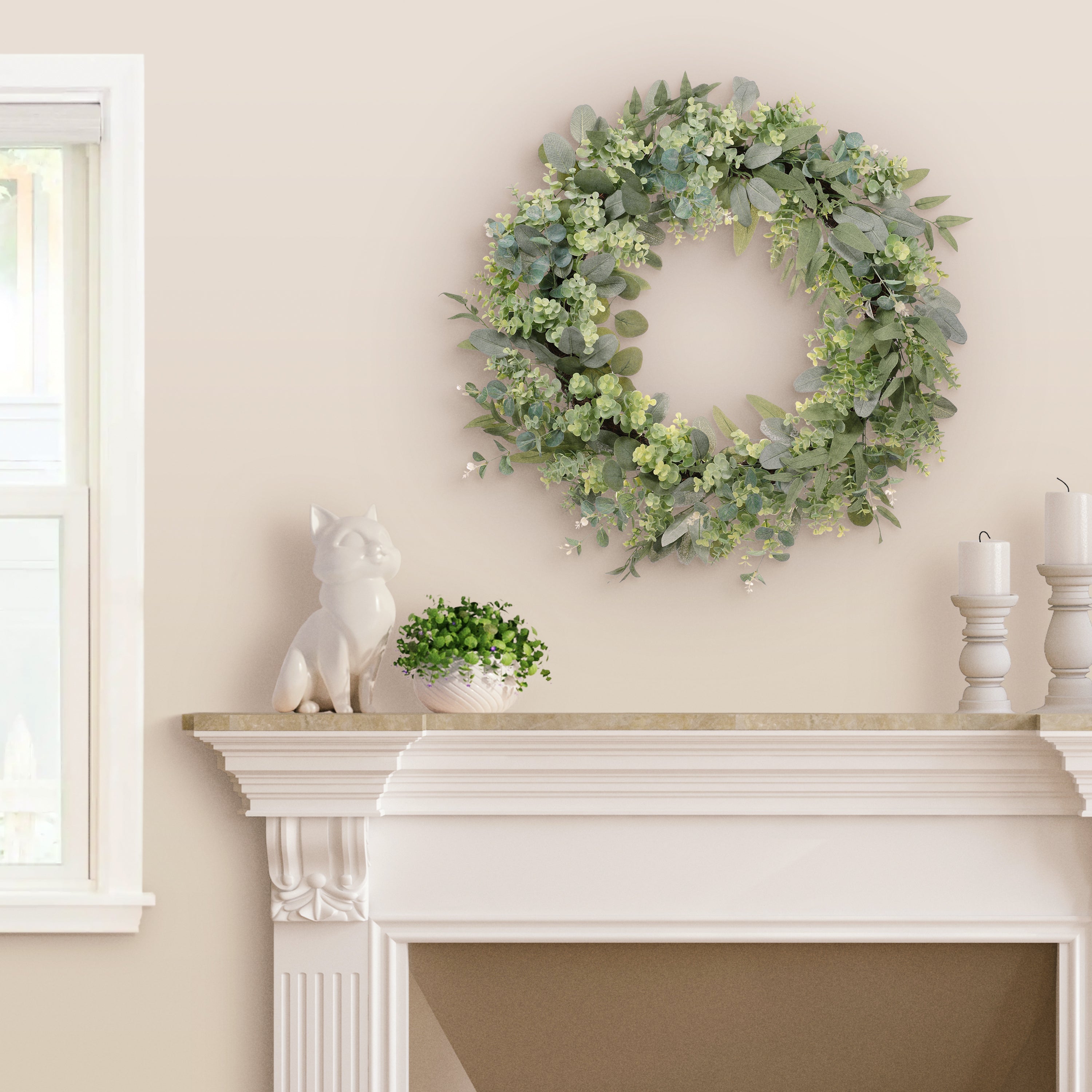 30" Artificial Eucalyptus Spring Wreath With  Creeping Jenny Leaves