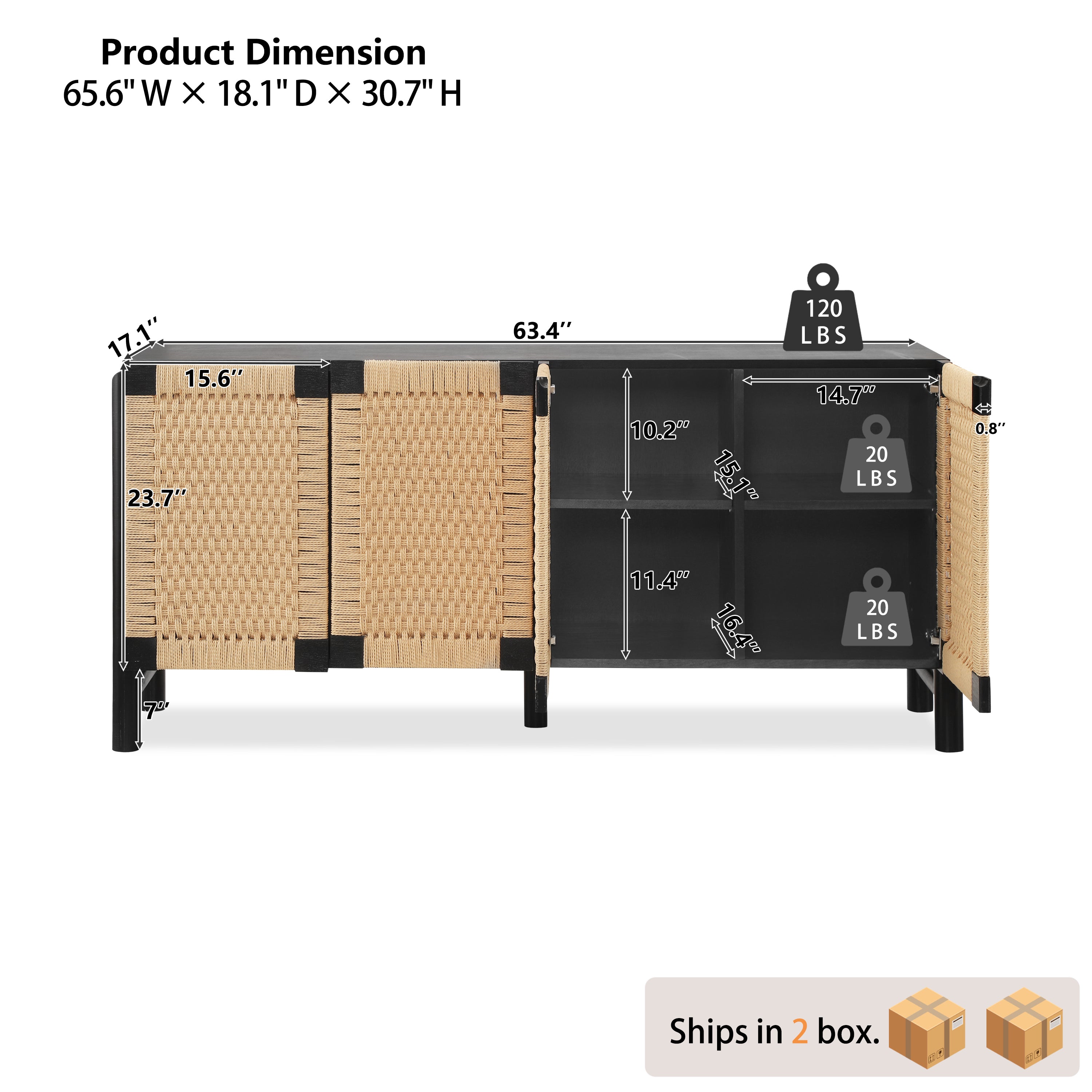 Natural Farmhouse Cabinet with Handwoven Paper Rope Doors
