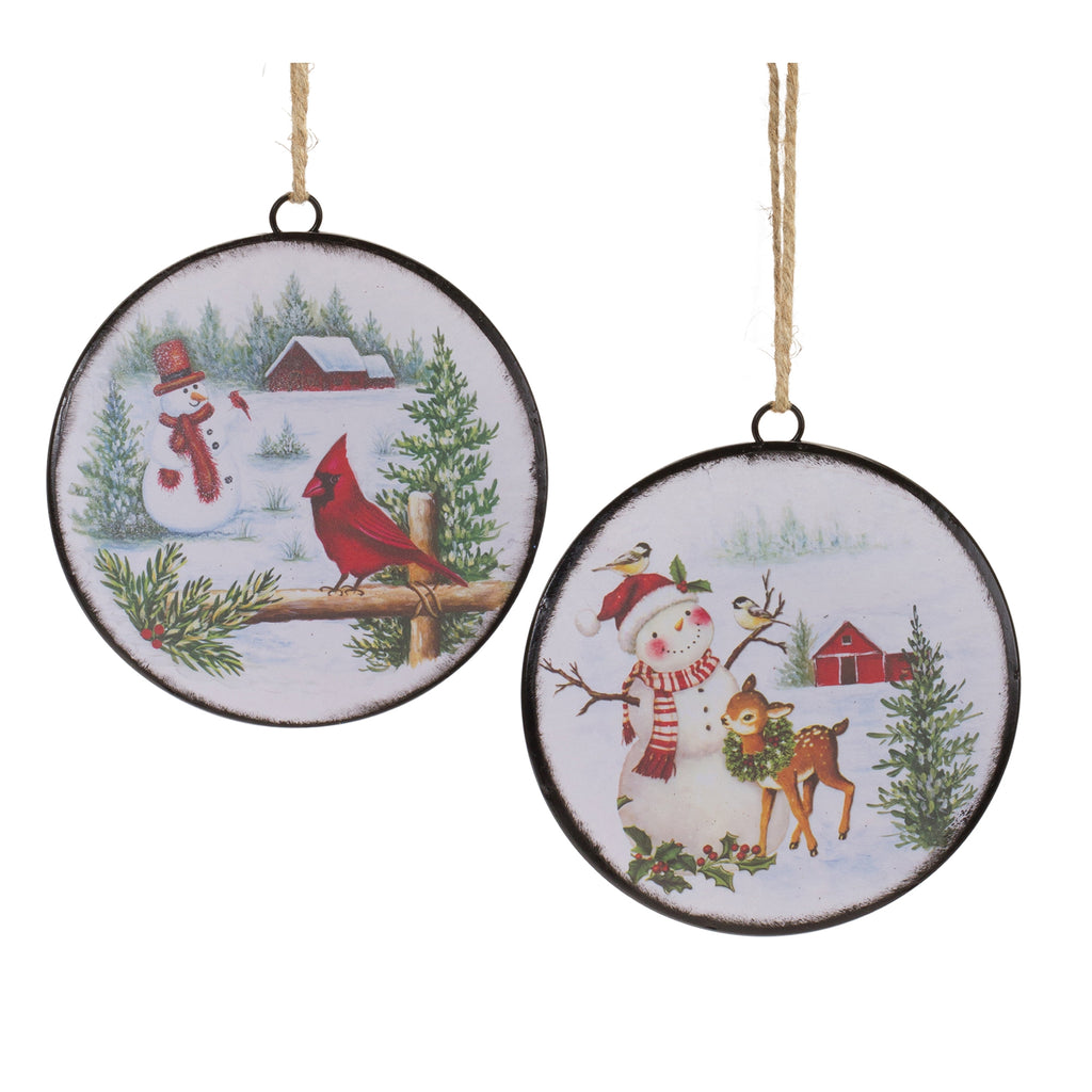 Woodland-Snowman-Disc-Ornament-(Set-of-12)-Ornaments