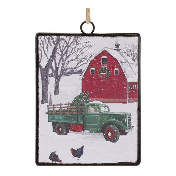 Glass-Truck-and-Barn-Ornament,-Set-of-12-Ornaments