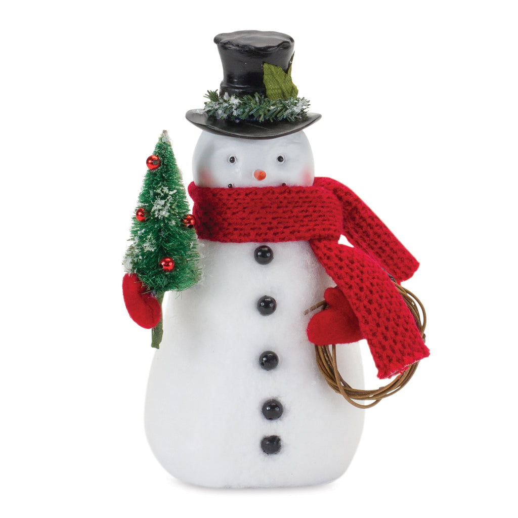 Snowman Figurine with Pine Tree 9"