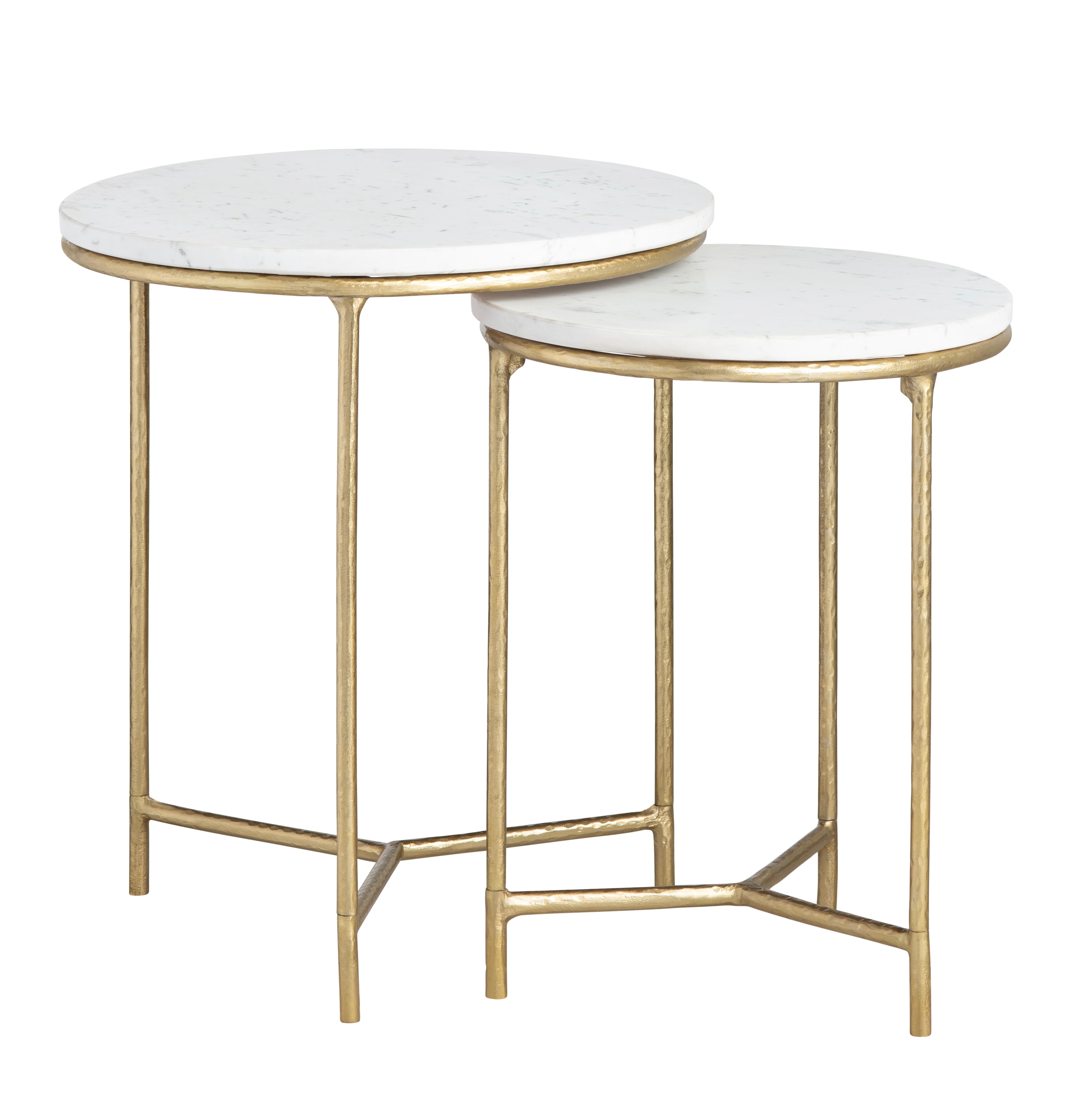 2 Piece Round White Marble Accent Nesting Tables Set