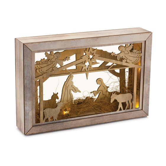 Cut Out Wood Nativity Scene with LED Lights 12"