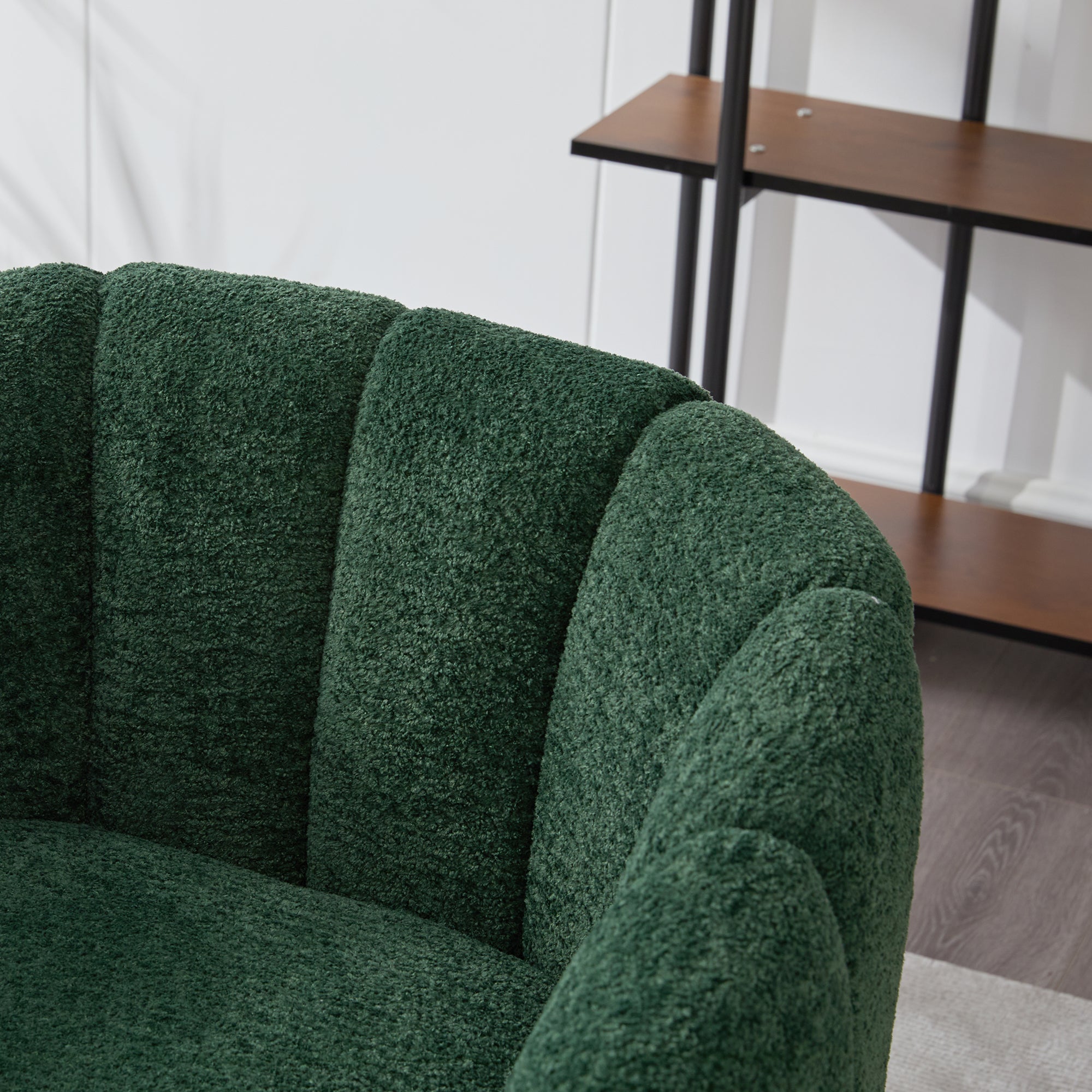 Channel Tufted Chenille Vanity Barrel Accent Chair with Metal Legs