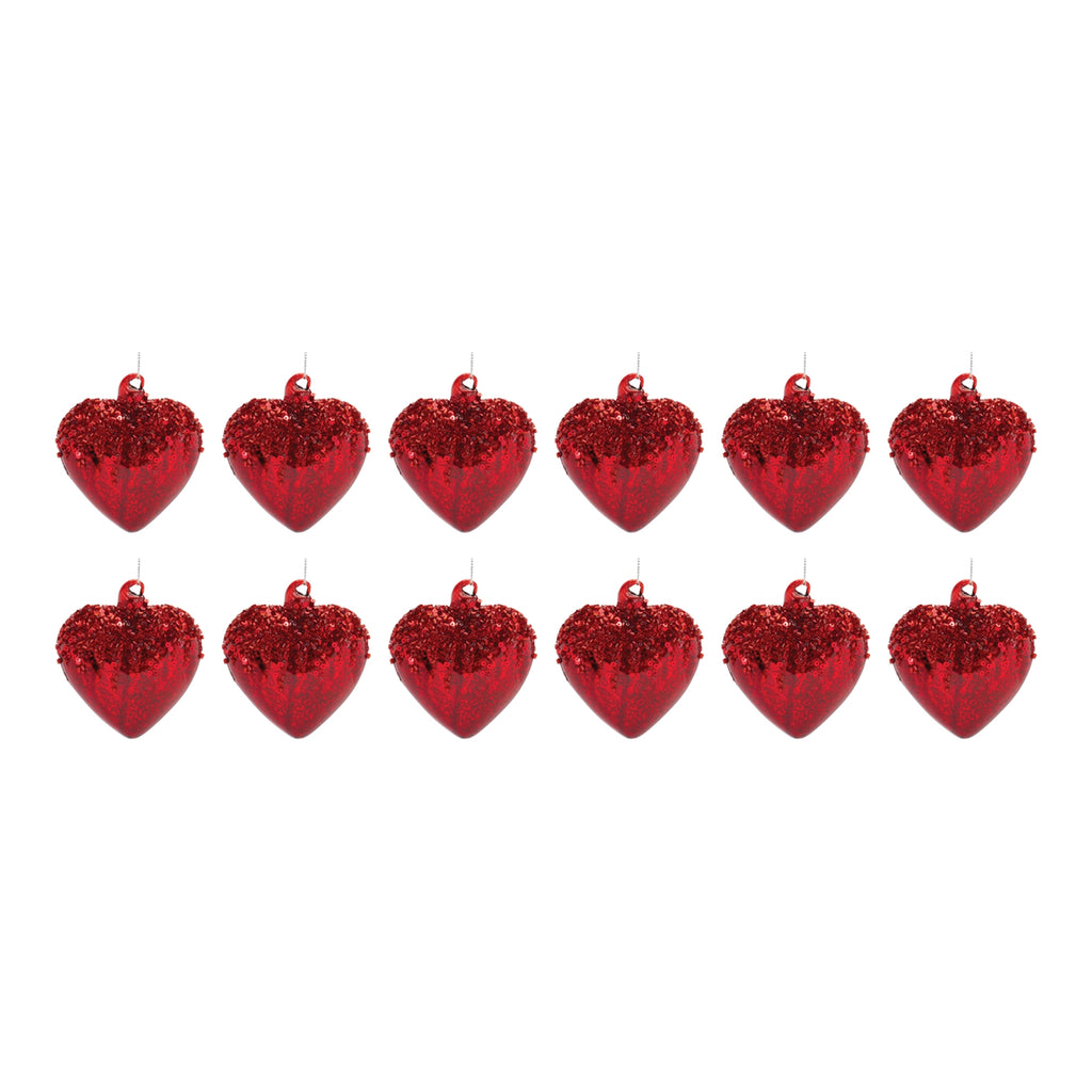 Sequined Glass Heart Ornament (Set of 4)