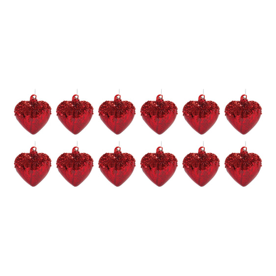 Sequined Glass Heart Ornament, Set of 4