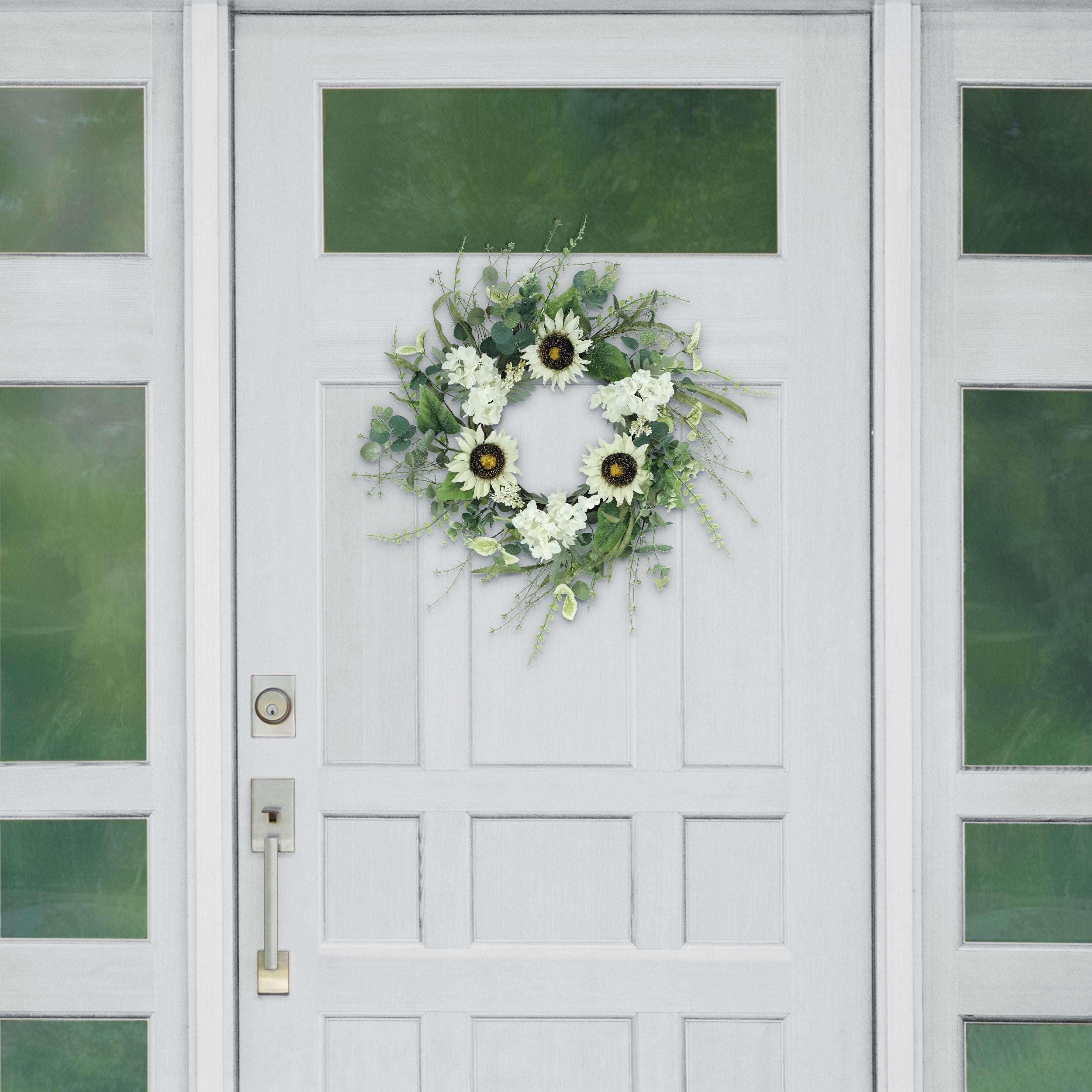 24" Artificial Sunflower And Hydrangea Floral Spring Wreath