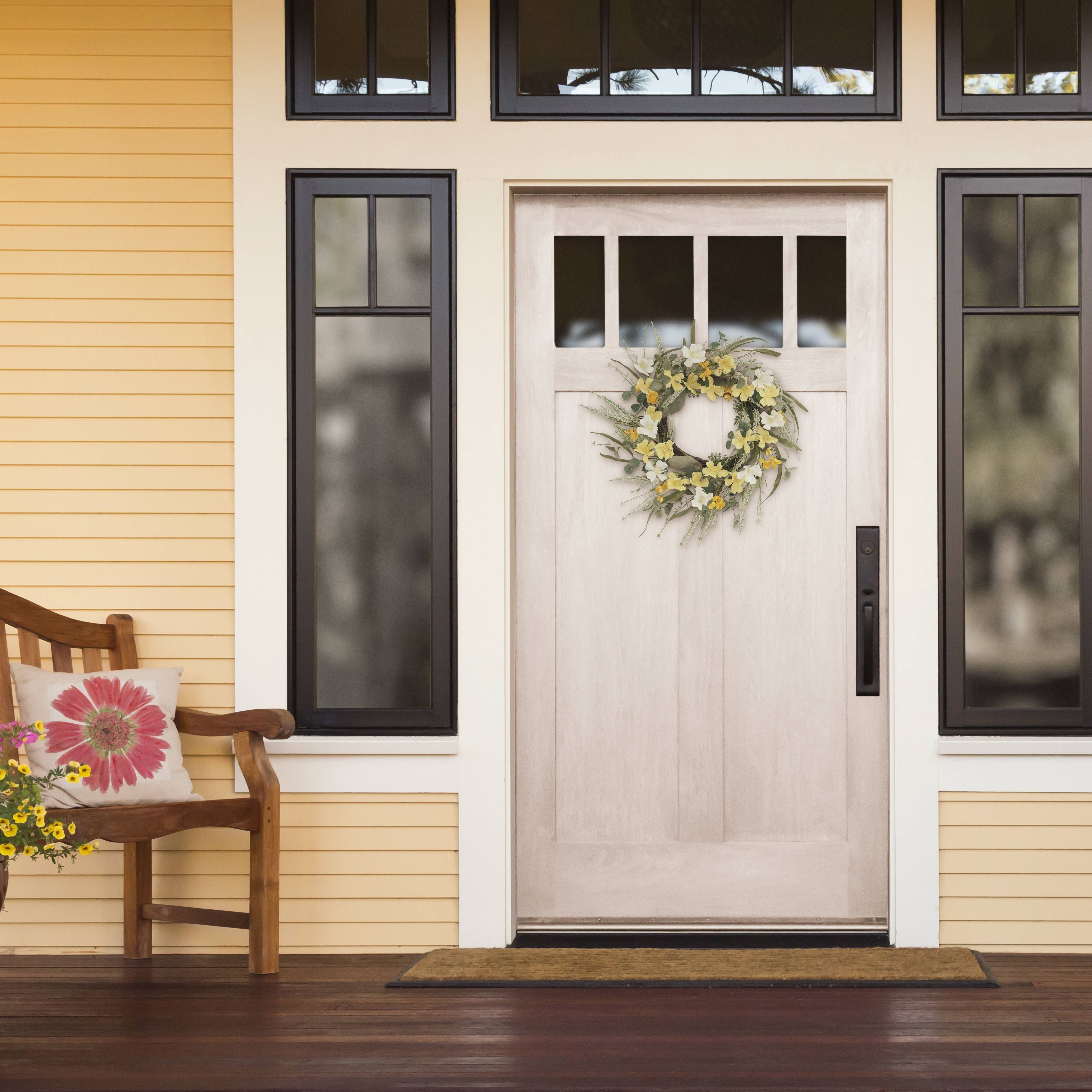 24" Yellow Artificial Dogwood Floral Spring Wreath