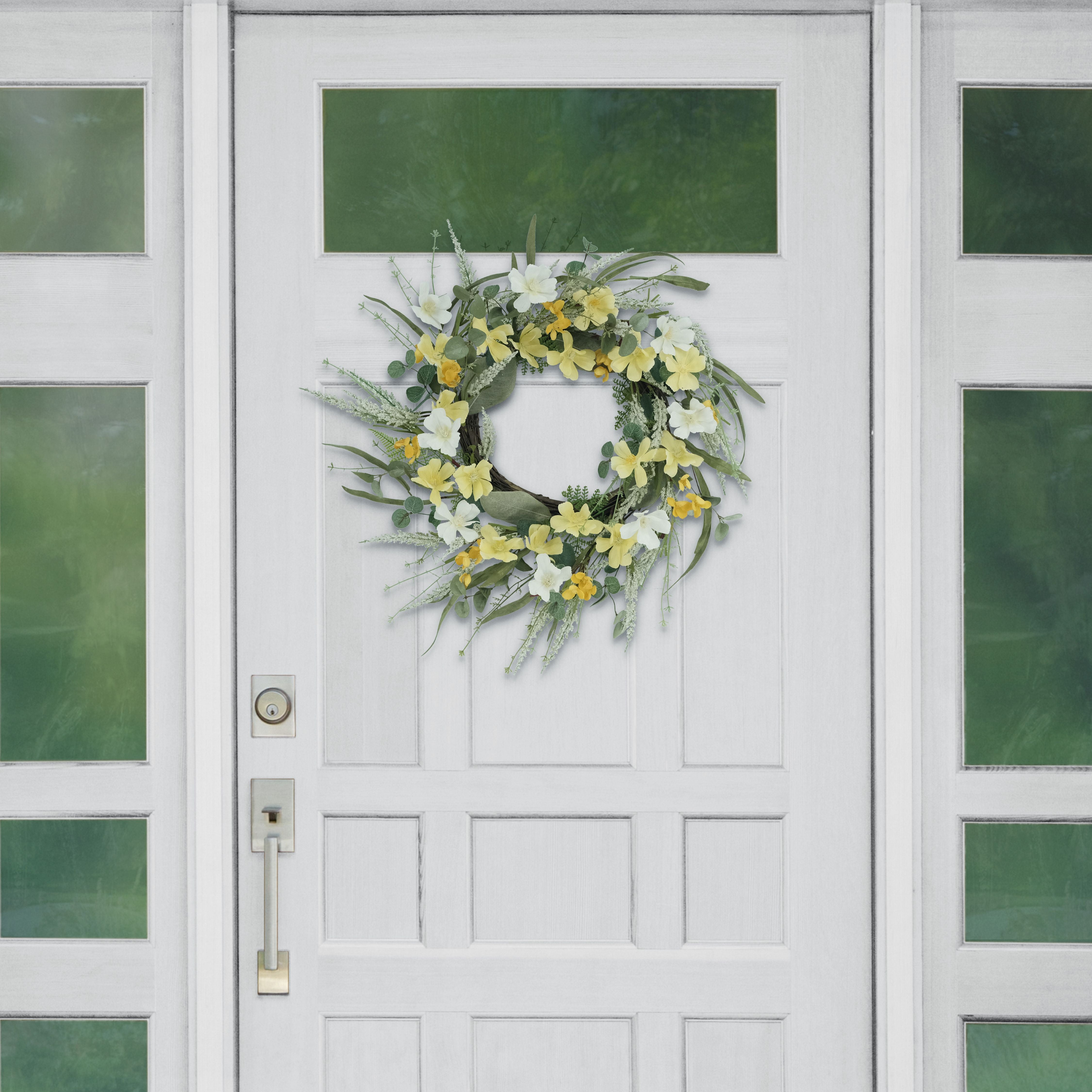 24" Yellow Artificial Dogwood Floral Spring Wreath