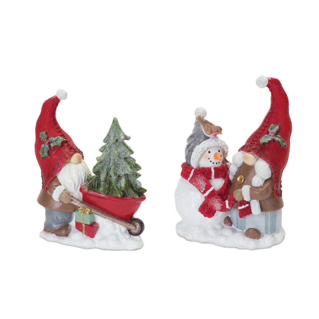 Gnome-Figurine-with-Snowman-and-Pine-Tree-(Set-of-2)-Decor