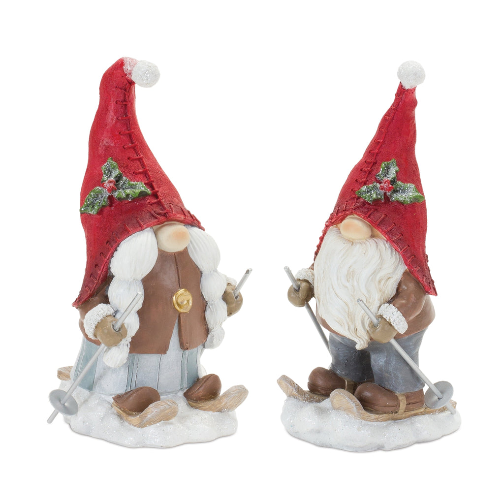Winter-Gnome-on-Skis-Figurine-(Set-of-2)-Decor