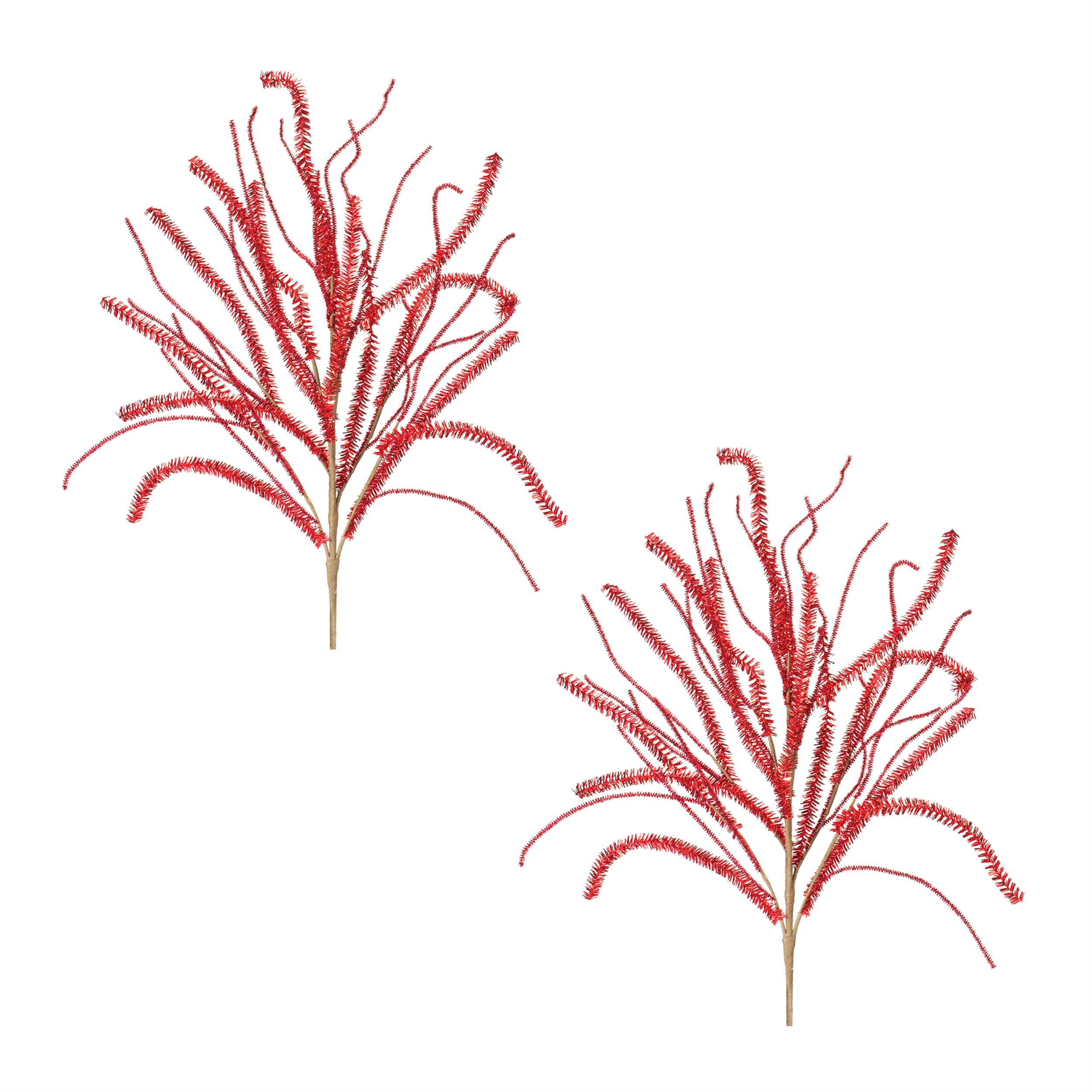 Glittered Pine Tinsel Branch in Red, Set of 2