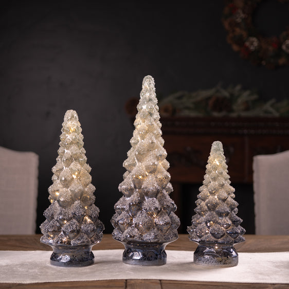 LED Frosted Glass Tree Decor, Set of 3