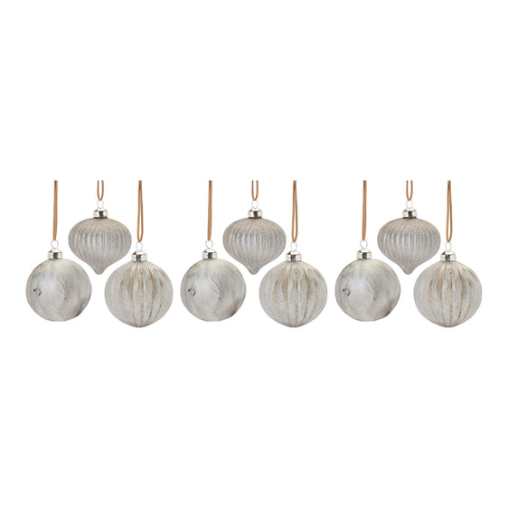 Distressed Ribbed Glass Ornament, Set of 12
