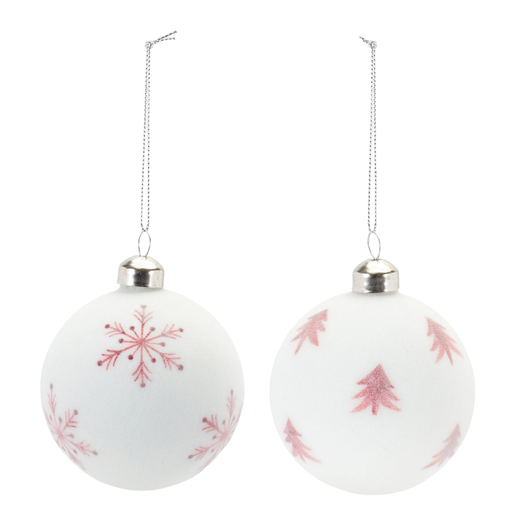 Frosted Snowflake and Tree Ball Ornament (Set of 12)