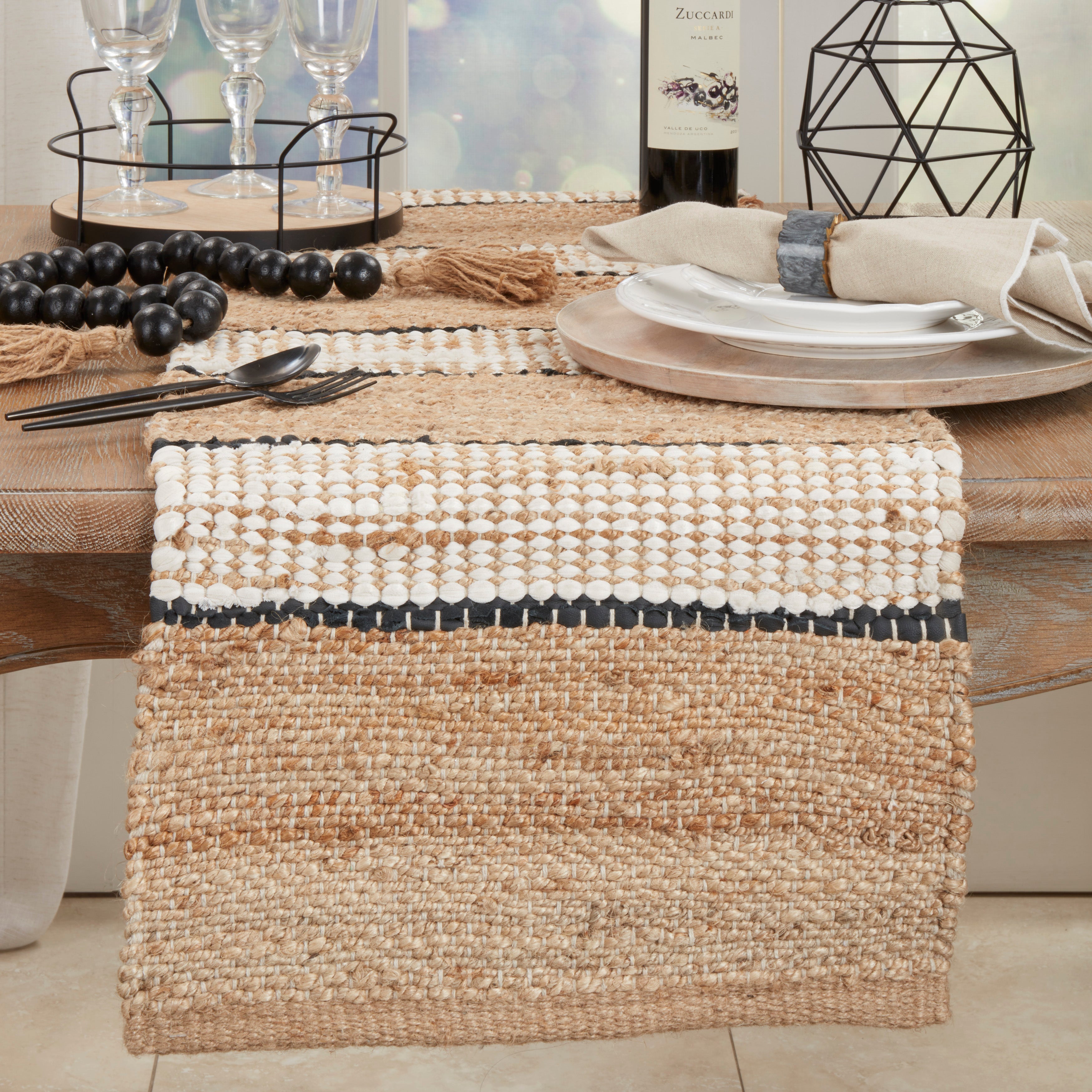 Earthy Jute Stripe Table Runner