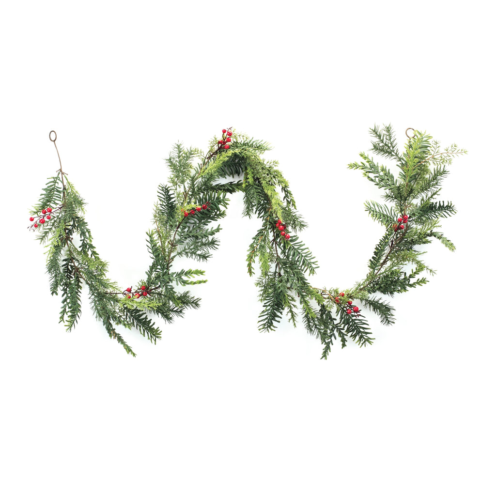 Mixed-Pine-Berry-Garland-(Set-of-2)-Faux-Florals