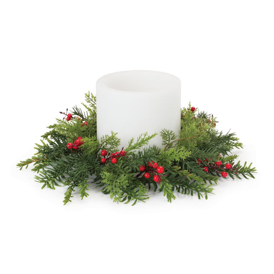 Mixed Pine Berry Candle Ring 15"