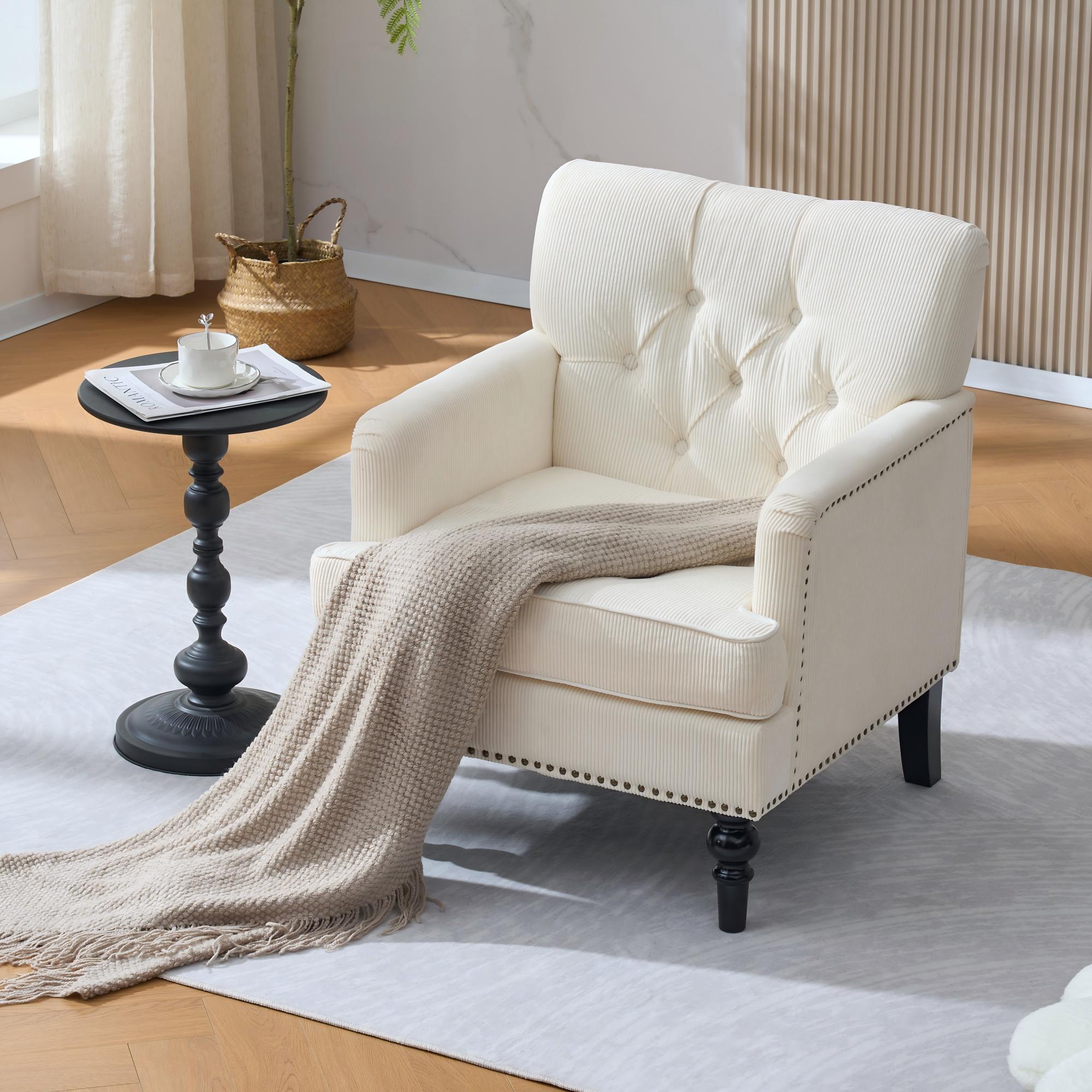 Upholstered Button-Tufted Club Accent Chair