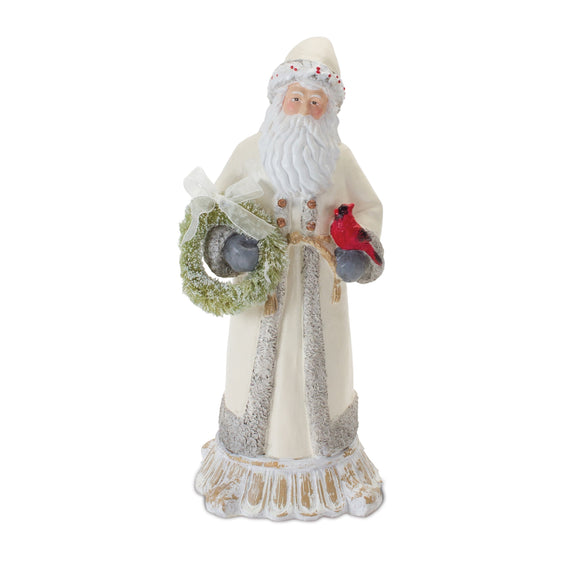 Santa Figurine with Cardinal and Wreath 12"