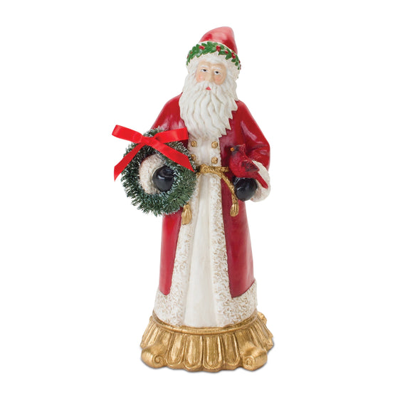 Santa Figurine with Cardinal and Wreath 12"