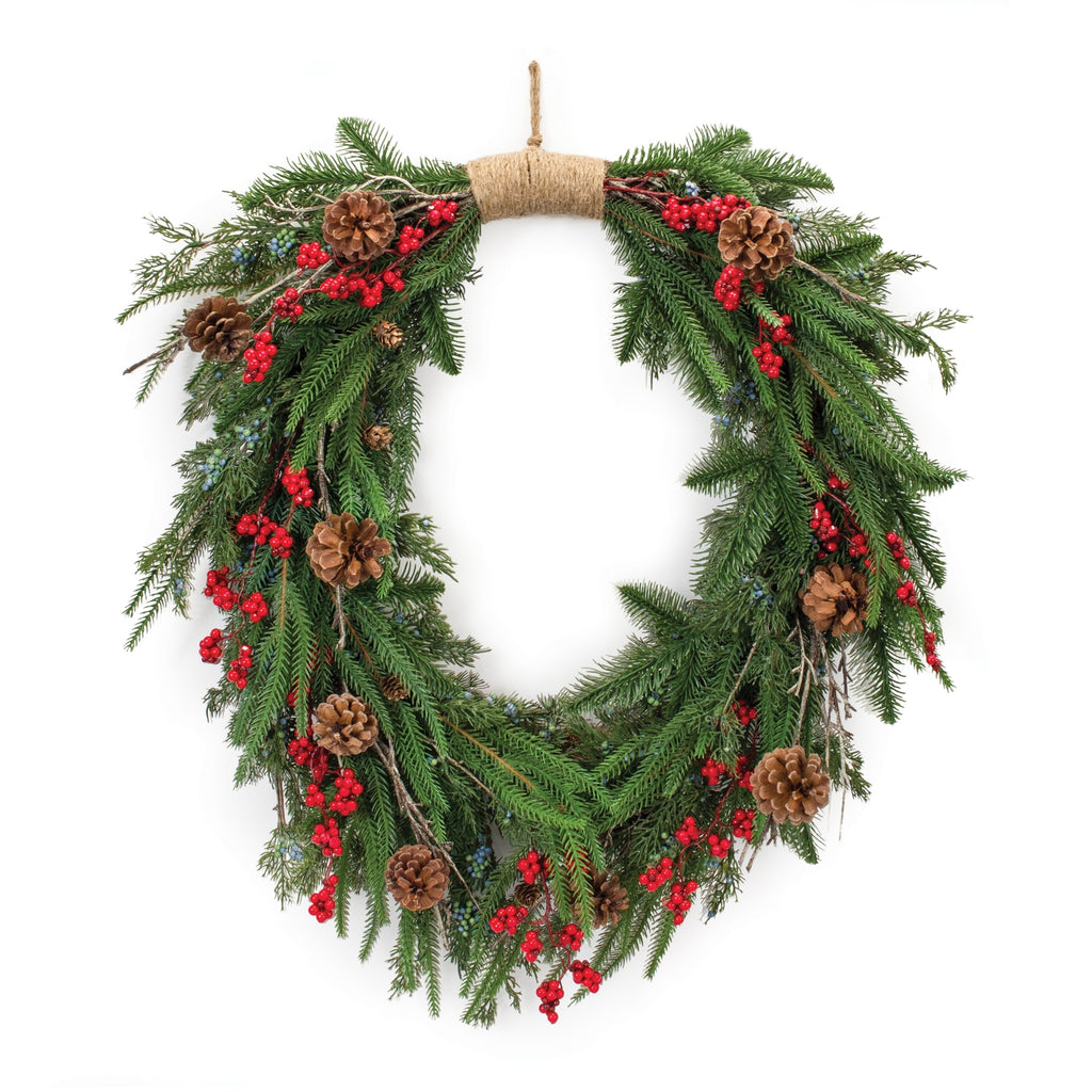 Mixed Pine Cone Berry Wreath 30"