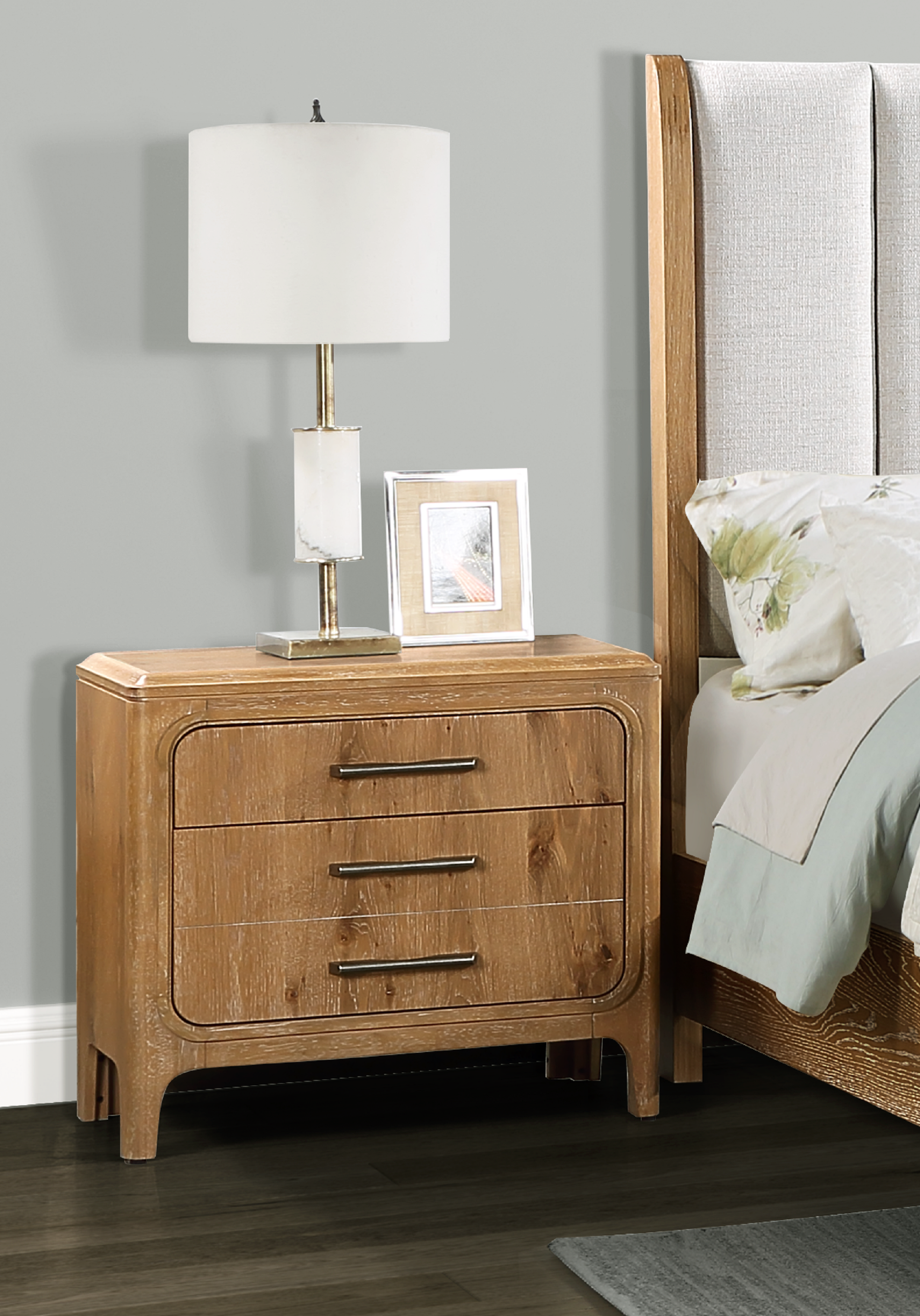 Velora Natural Wood 3-Drawer Nightstand