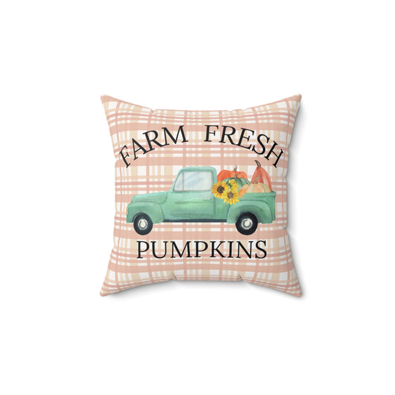 Farm Fresh Pumpkins & Sunflower Green Truck Throw Pillow