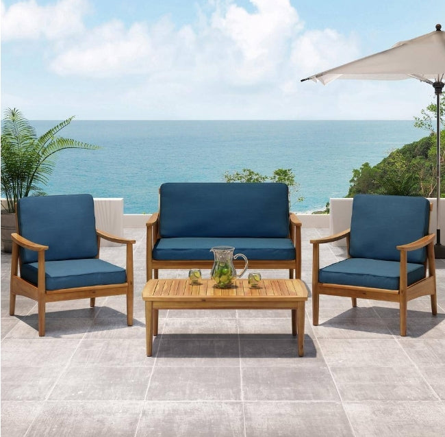 Ellsworth Teak Brown 4 Piece Wood Outdoor Patio Conversation Seating Set