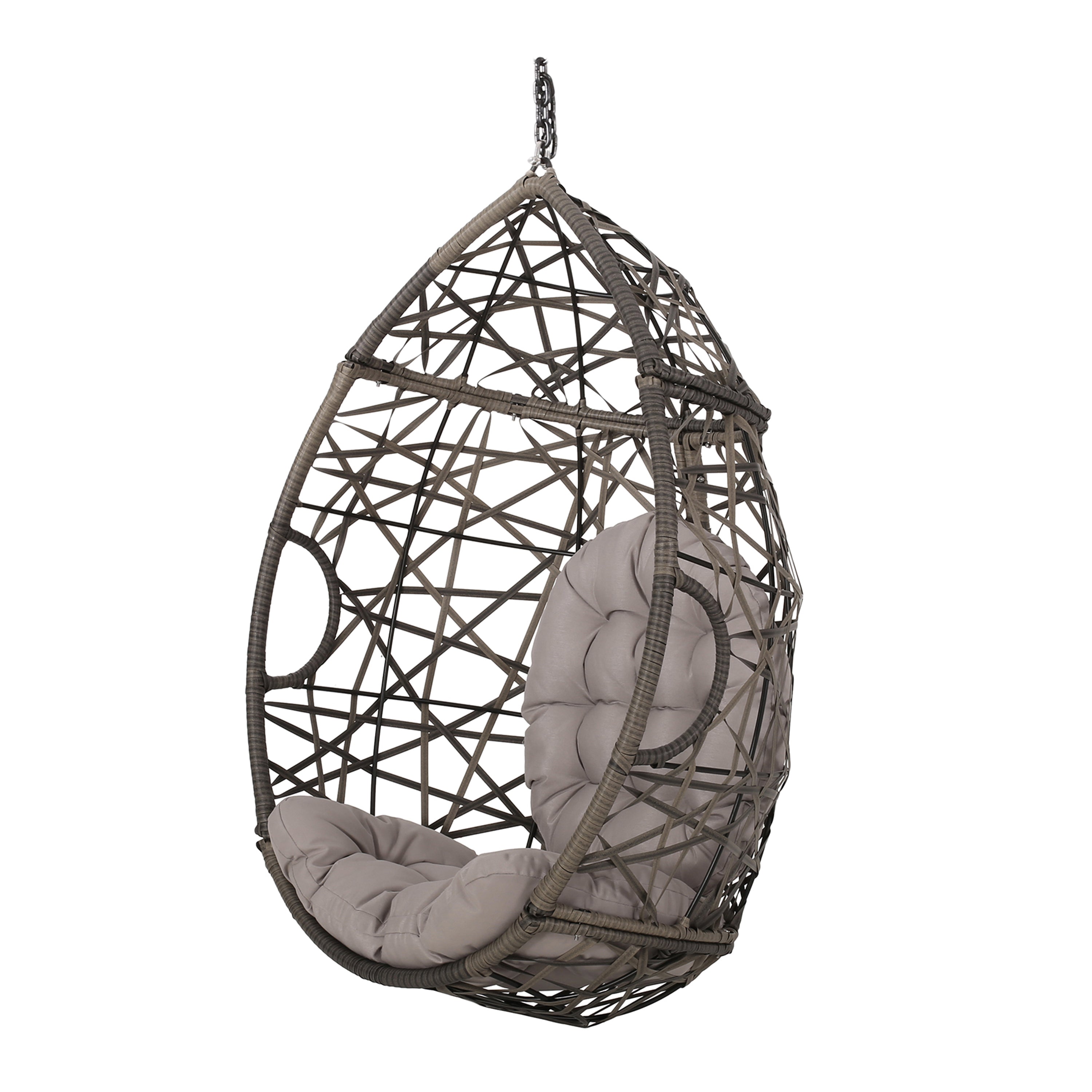 Hanging Chair with Tufted Cushion and Teardrop Shape