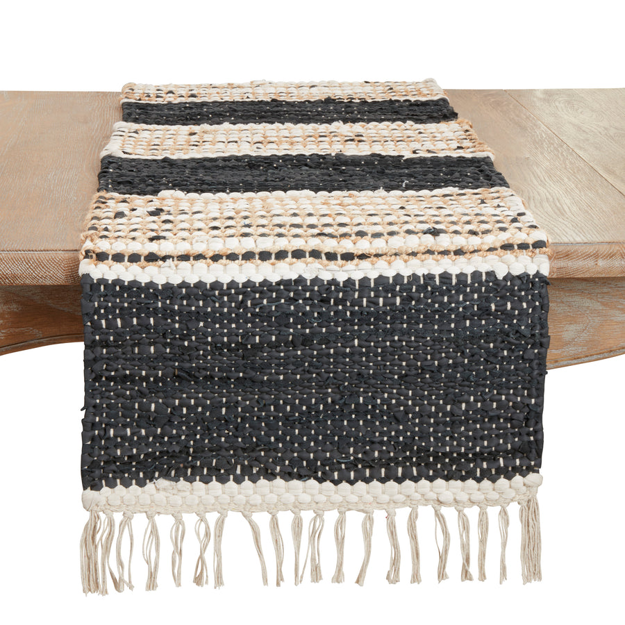 Boho Leather Chindi Fringed Table Runner