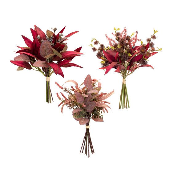Fall Burgundy Foliage and Thistle Bundle Bouquet (Set of 6)