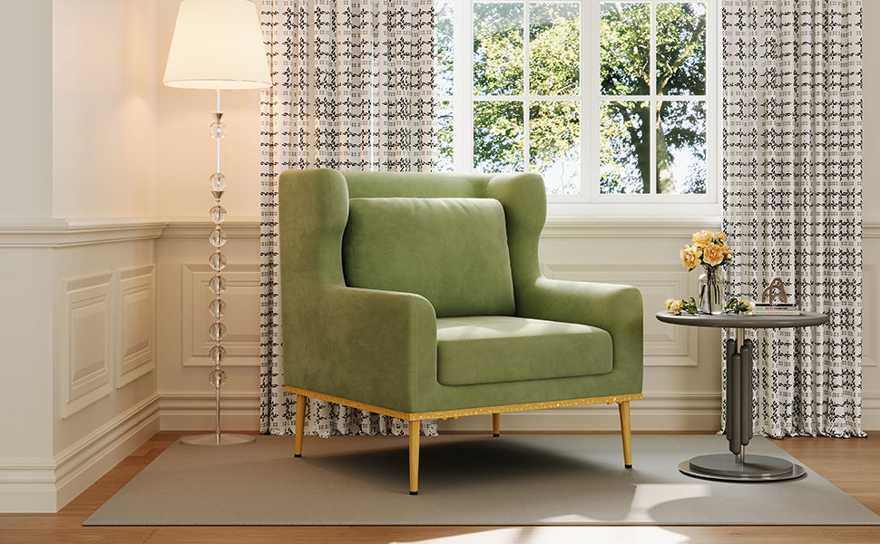 Modern Armchair Velvet Accent Chair Reading Chair Single Sofa Chair for Living Room, Bedroom, or Reading Corner, Beige