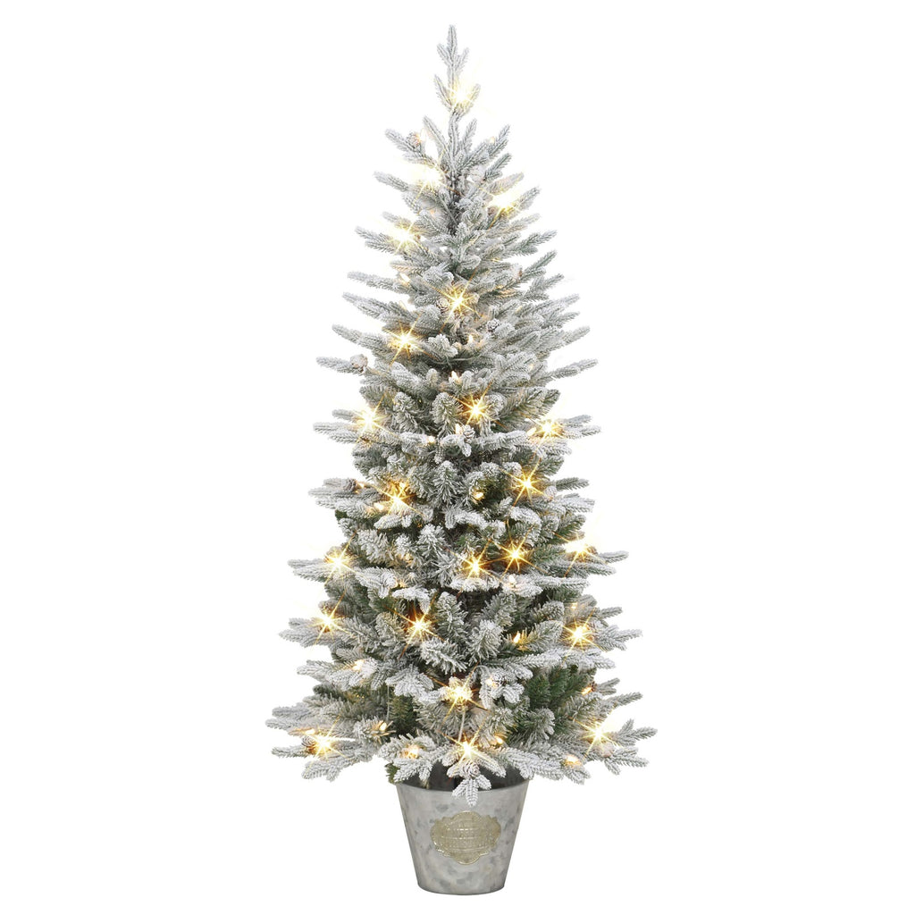 6 ft Pre-lit Potted Flocked Tree with Clear Lights