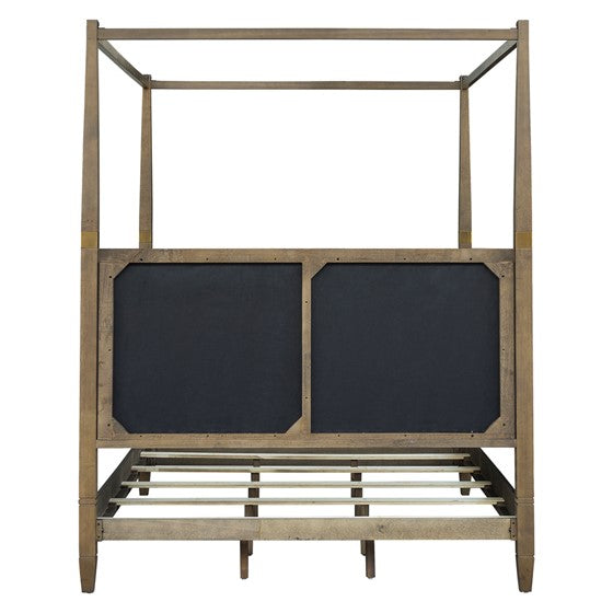 Queen Size Canopy Bed with Upholstered Headboard and Wood Frame