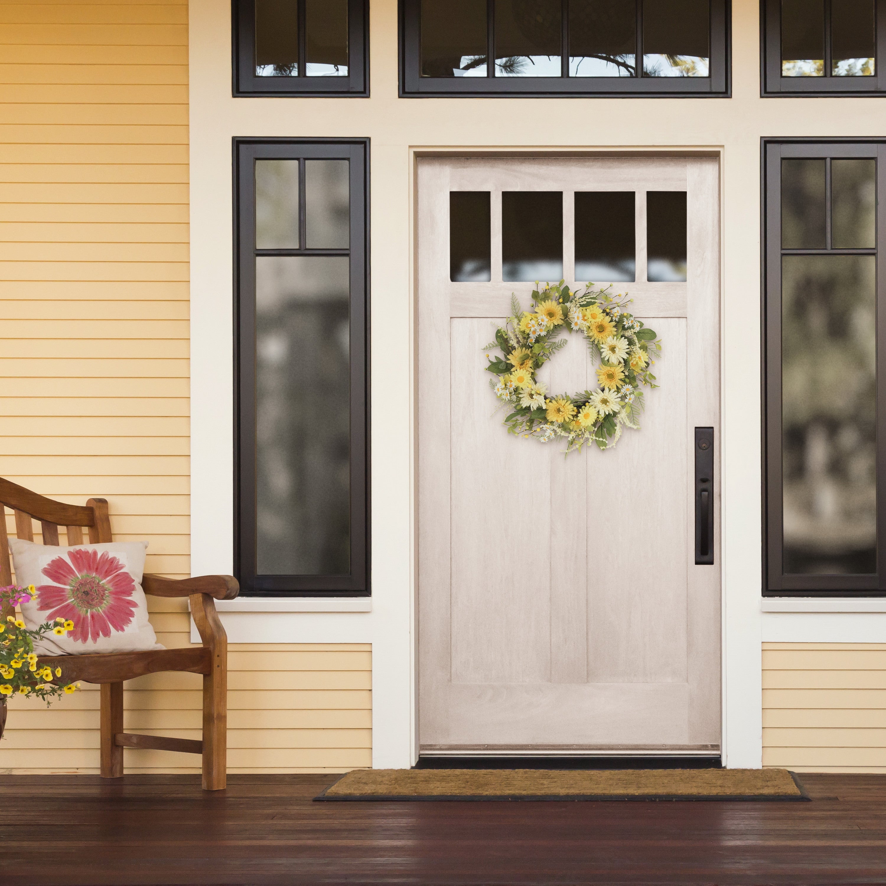 24" Artificial Yellow Chrysanthemum And Daisy Floral Spring Wreath