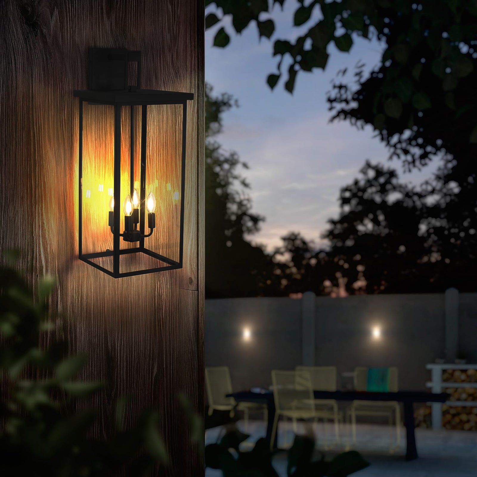 4-Light Outdoor Wall Light with Rectangular Shade and Iron Frame