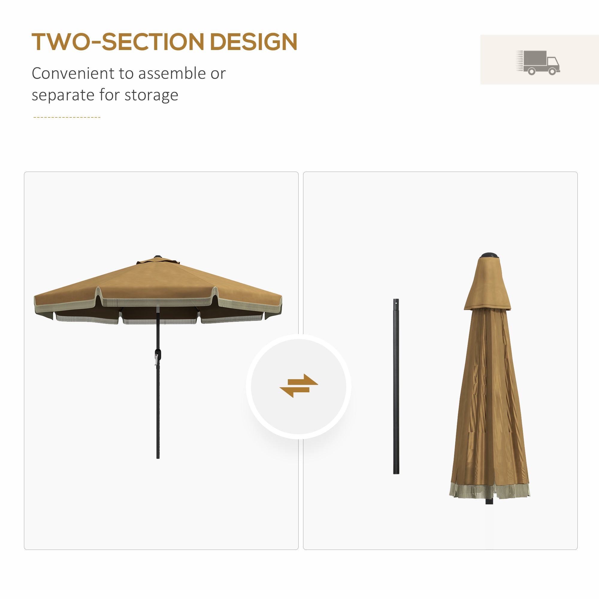 9' Fringe Edge Patio Umbrella with Push Button Tilt and Crank