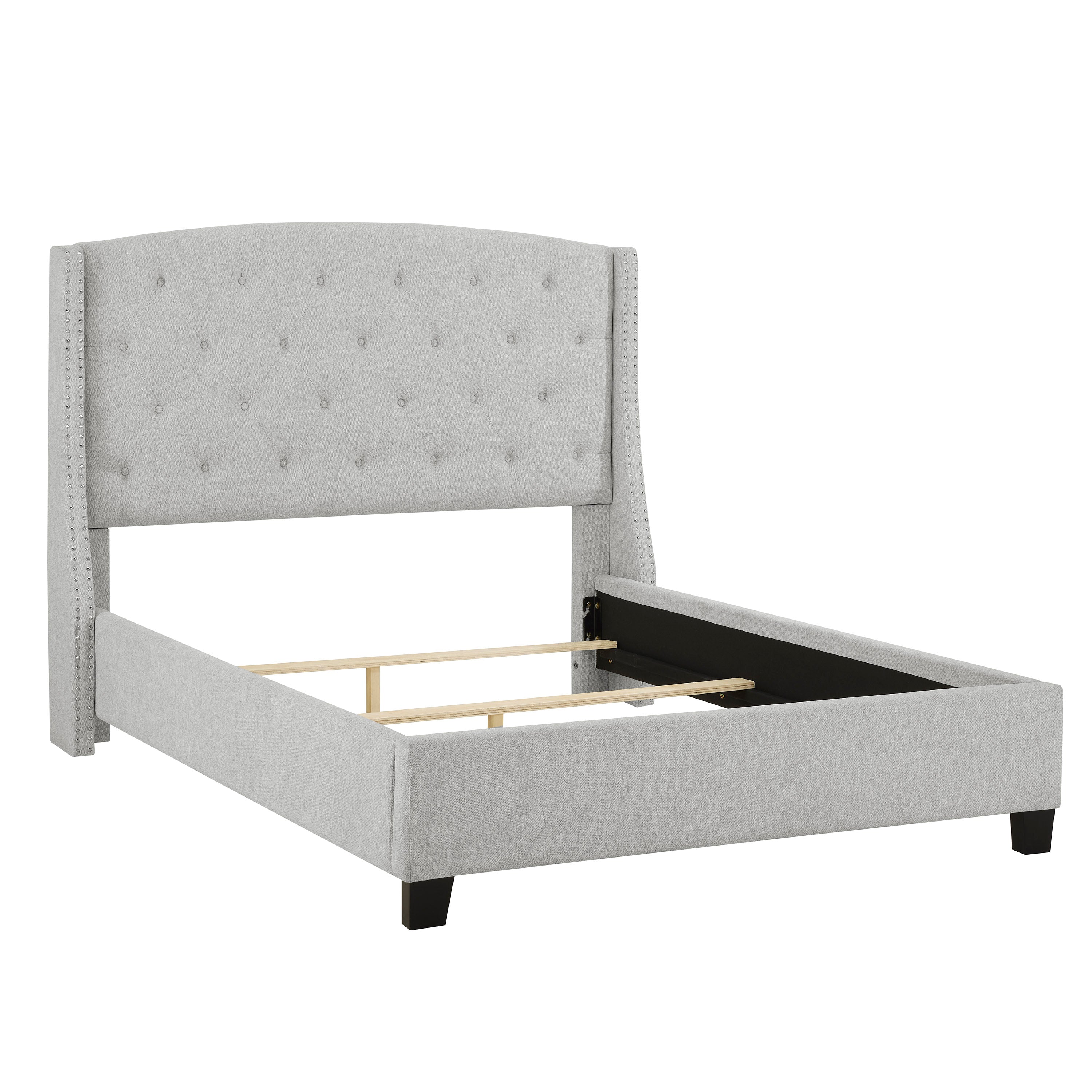 Upholstered Button Tufted Nailhead Panel Bed