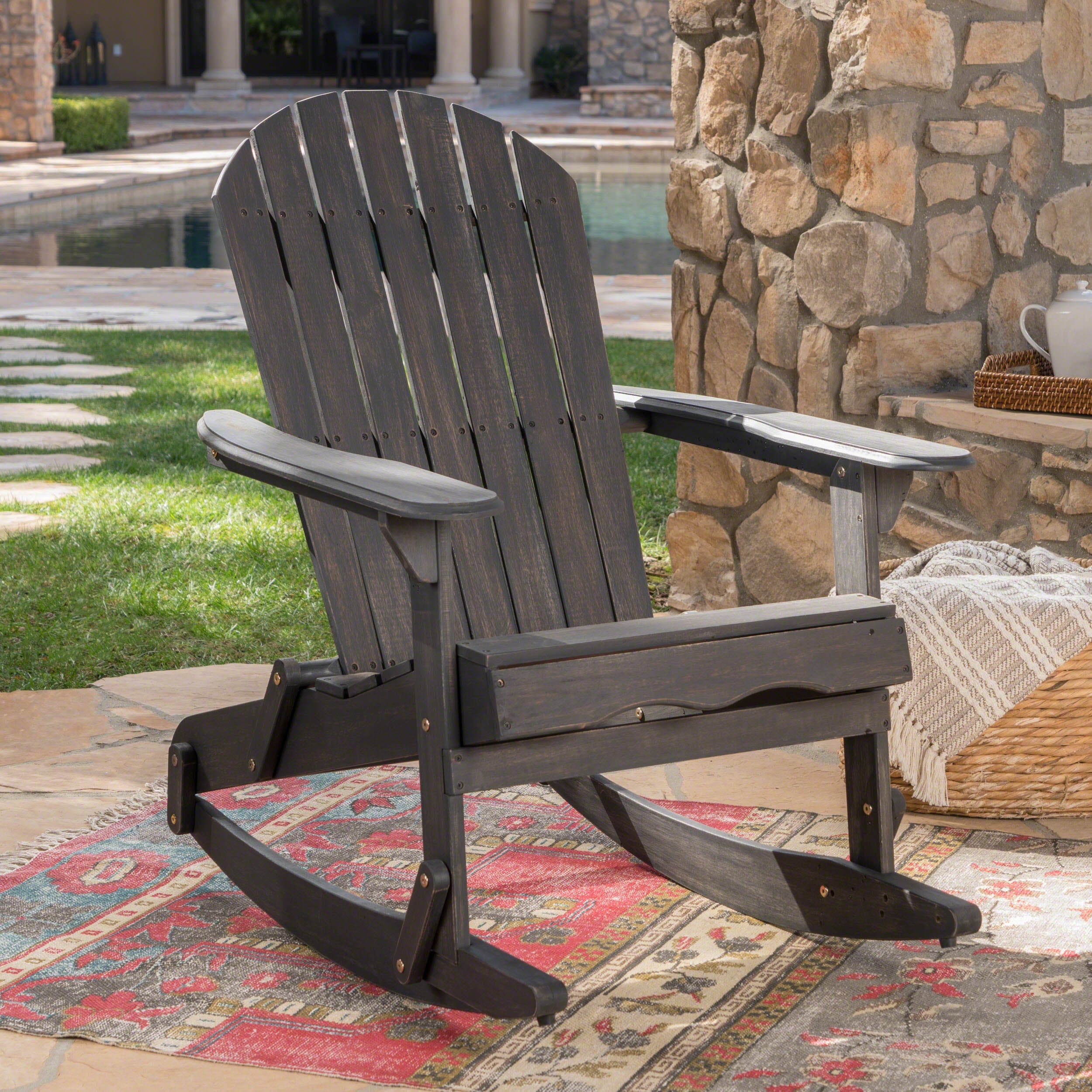 Echoes Outdoor Acacia Wood Adirondack Rocking Chair