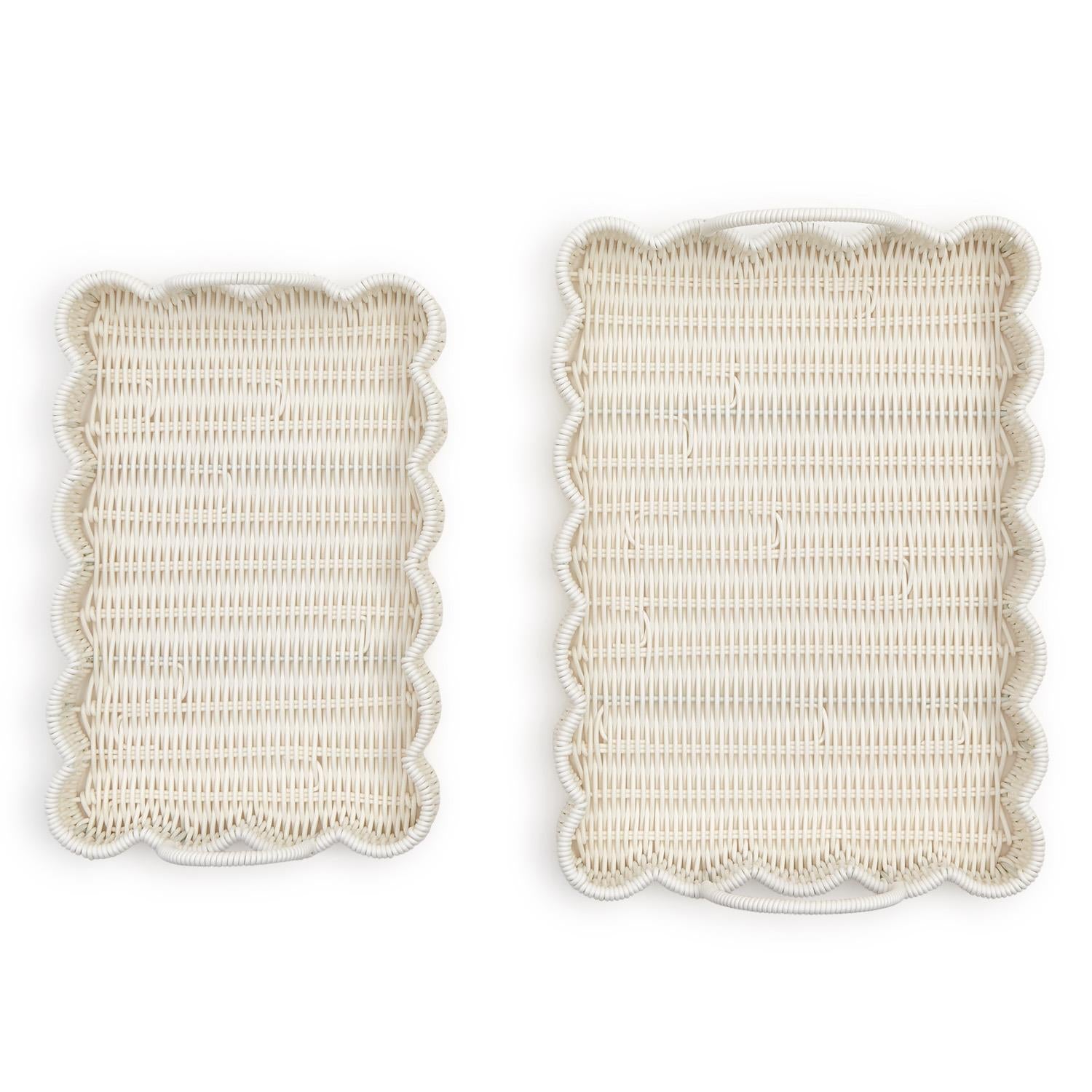 All Weather Wicker Scalloped Edge Serving Trays, Set of 2