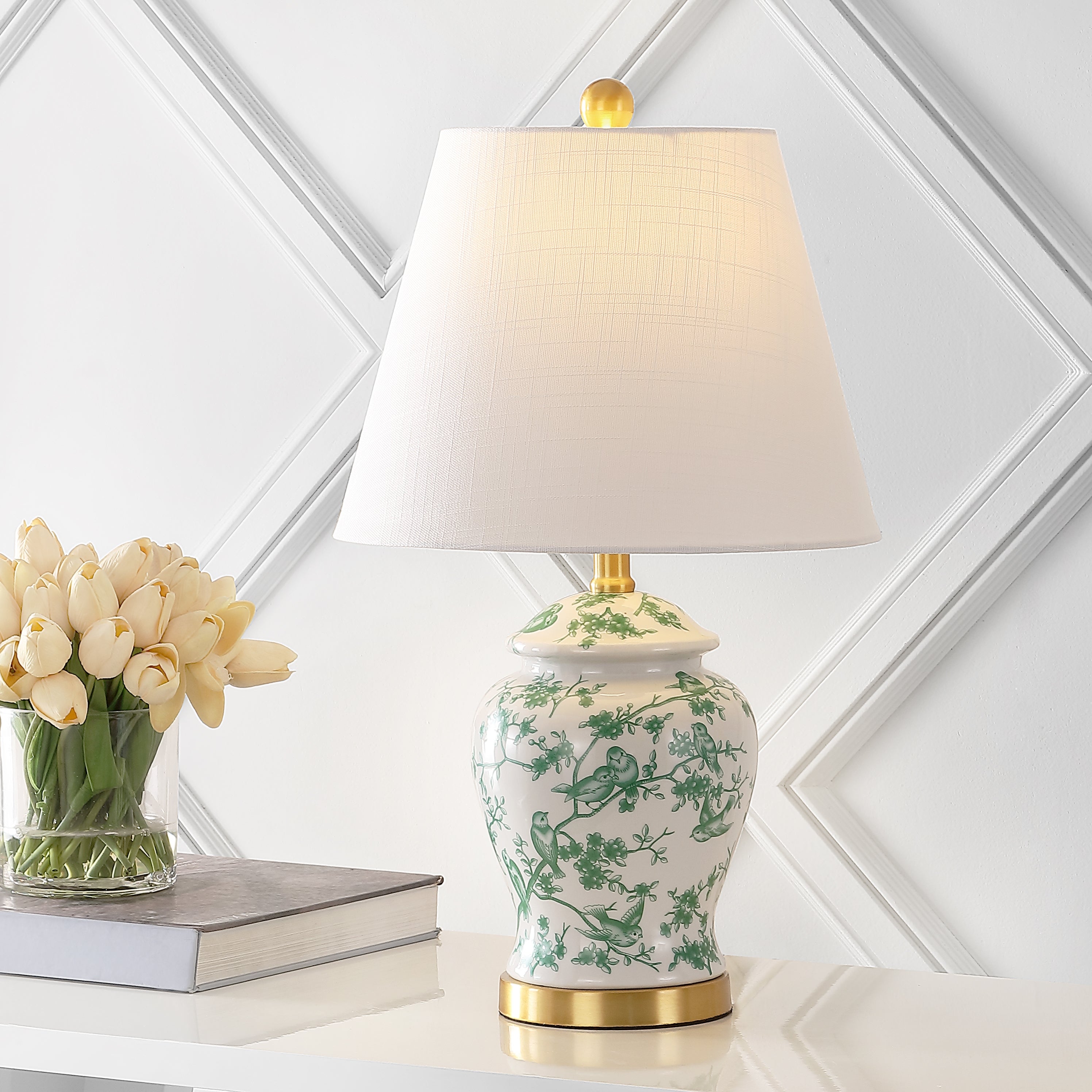 Penelope French Country Cottage Ceramic/Iron Chinoiserie Ginger Jar LED Table Lamp