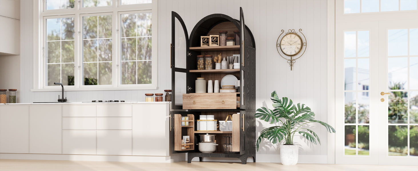 Farmhouse Kitchen Storage Cabinet with Open & Adjustable Shelves