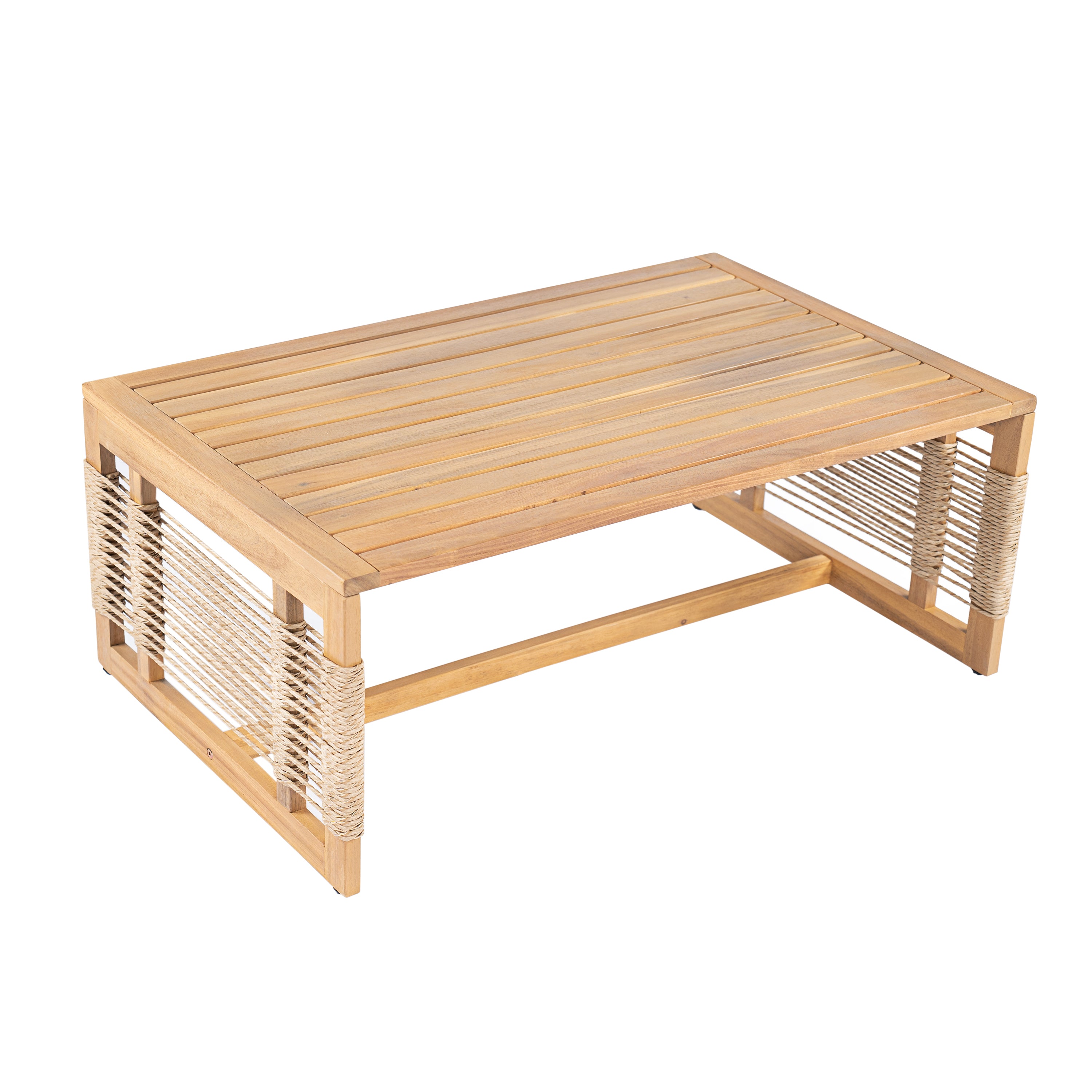 Kirana Outdoor Patio Acacia Wood 3-Seater Sofa Set with 2 Coffee Tables
