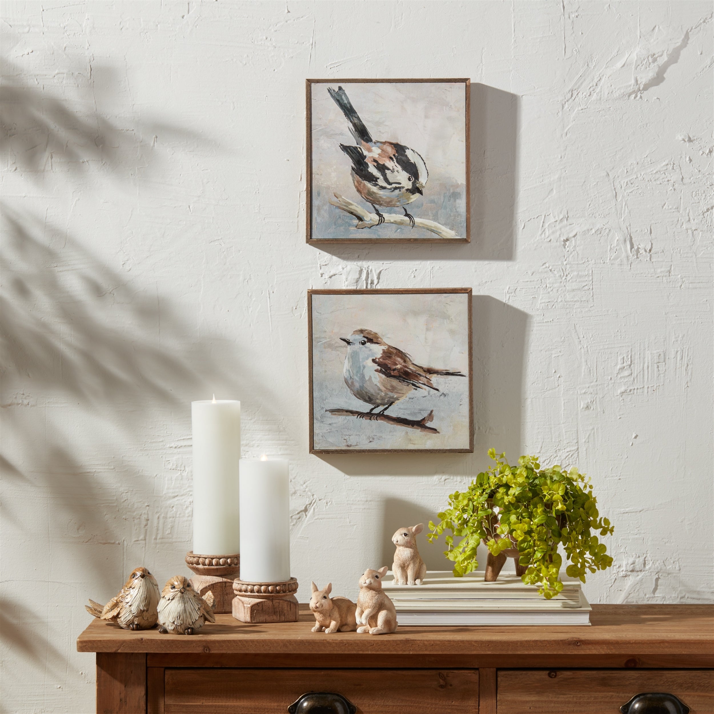 Framed Bird Canvas Block, Set of 2