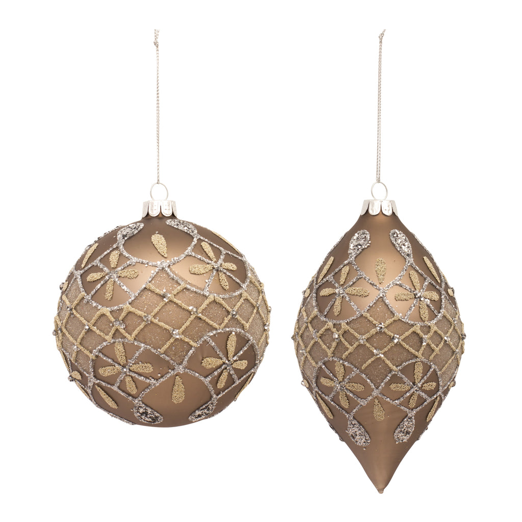 Bronze Glass Ornament with Ornate Gold Accent (Set of 6)