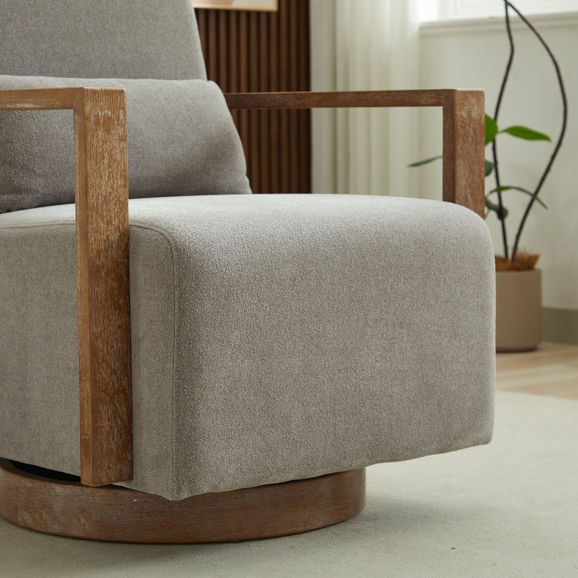 Swivel Modern Upholstered Accent Chair with Solid Wood Armrests